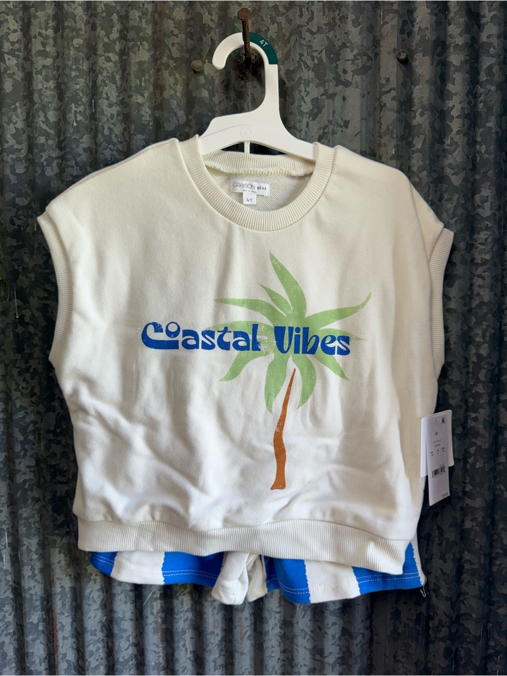 Coastal Vibes Kids Sweatshirt — Cream with Palm Graphic